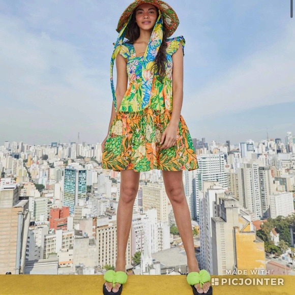 Farm Rio Blue Caipirinha Tiered Tropical Cotton Mini Short Cocktail Dress Listed By Rebecca 